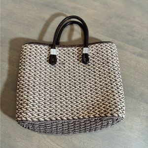 Brighton Elegant Woven Tote Bag - brown and cream